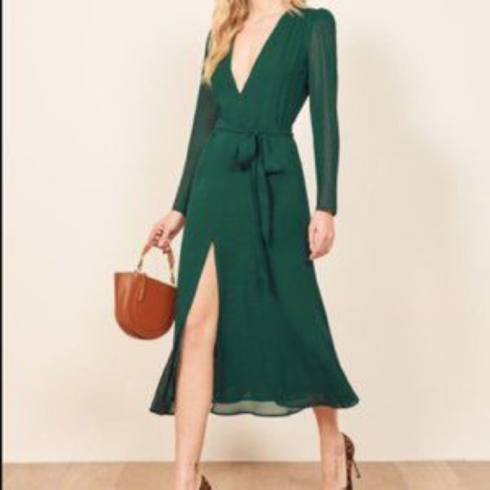 REFORMATION Emerald Green Long Sleeve Dress